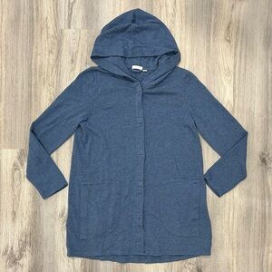 Pure J Jill Hooded Cardigan Sweater Tunic Blue Long Sleeve Pockets Snap Size S